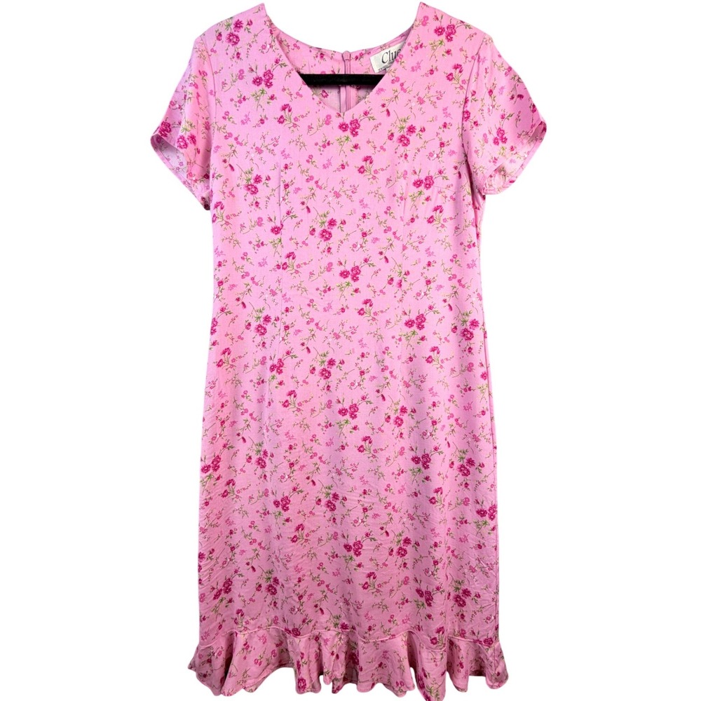 Vintage Clues Collections Paris Pink Floral Ruffle Hem Rayon Dress Made in USA 6
